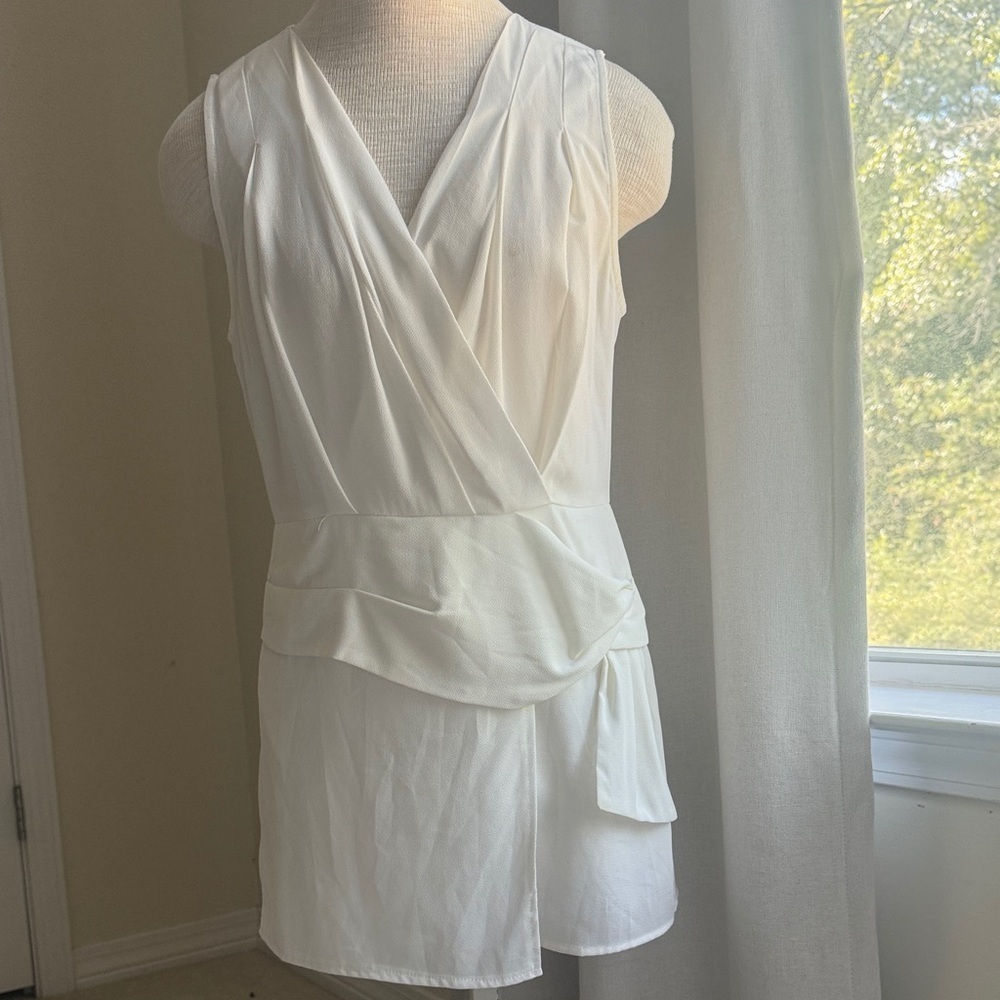 Elegant White Sleeveless Wrap skirt romper